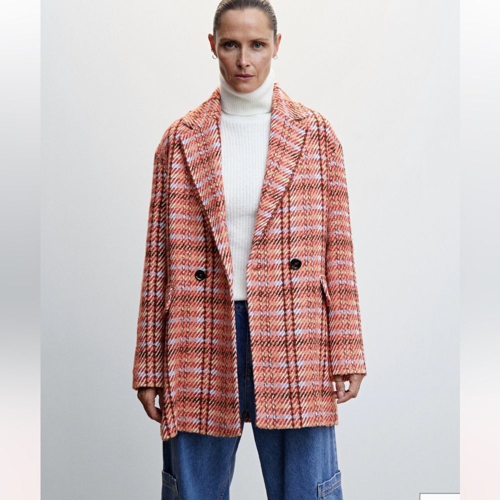 Mango Checked tweed coat size XS NWT